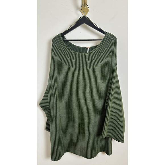 FREE PEOPLE Boat Neck Tunic Sweater in Chive Combo Size X-Large - Picture 4 of 10